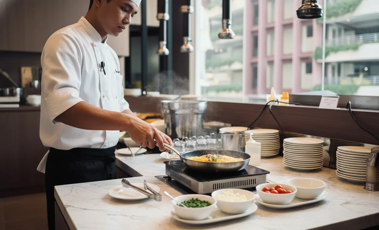 Sumptuous breakfast buffet spread at Attivour